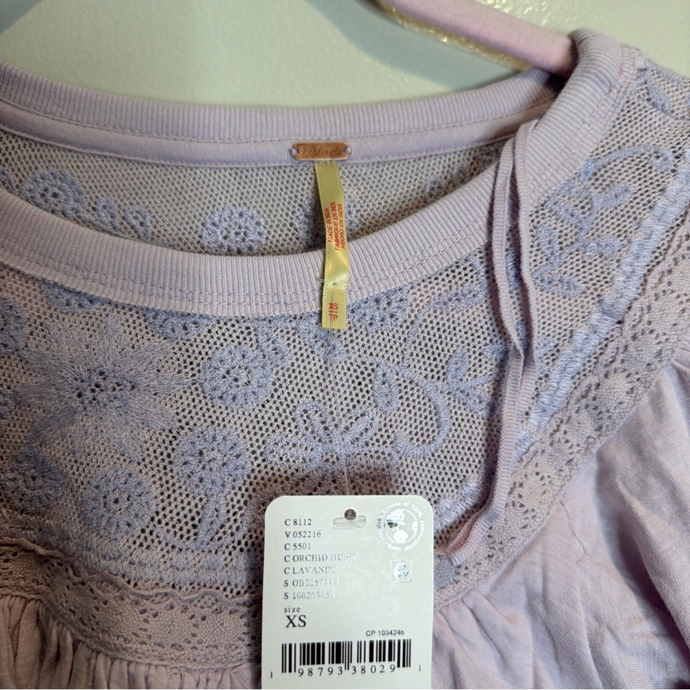 Free People Rose Party Tee Tiered Ruffles Jersey Knit Lettuce Trims Top XS - Picture 5 of 6